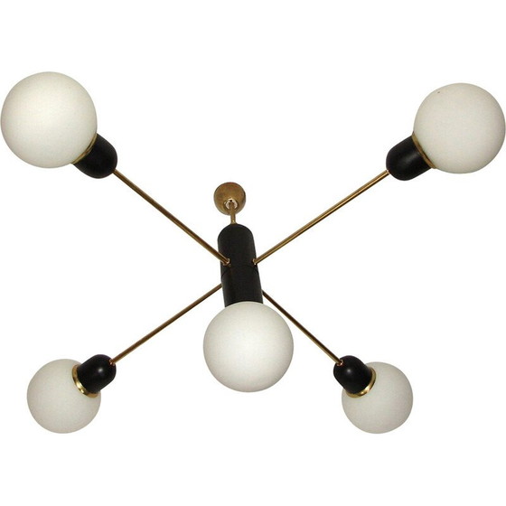 Image 1 of Vintage brass and metal chandelier, 1960