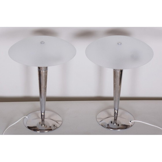 Image 1 of Pair of mid century table lamps in chrome-plated steel and milk glass, Germany 1950s