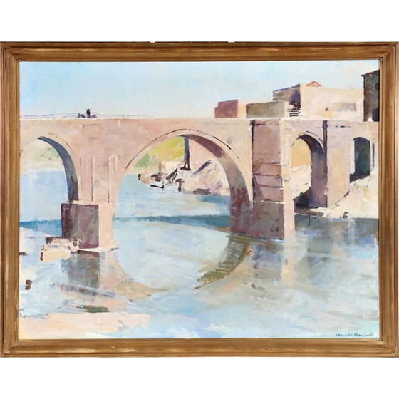 Image 1 of Vintage landscape with bridge by Harald Hansen, Denmark