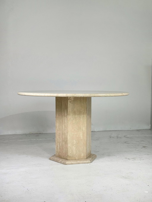 Mesa de comedor redonda vintage de travertino