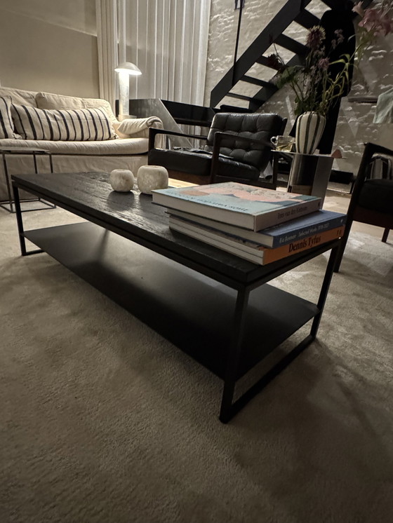 Image 1 of Coffee Table Black Wood With Shelf For Books From Metal