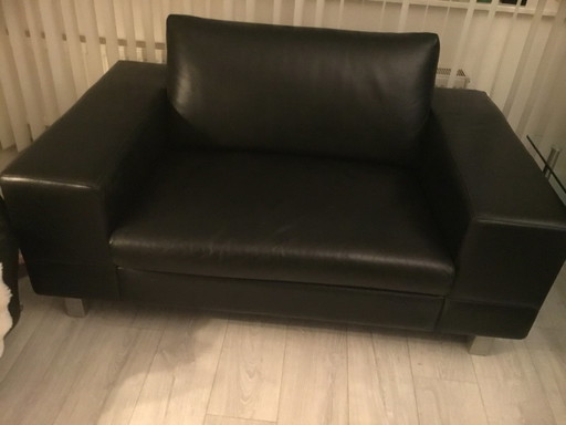 Leolux Loveseat, Black Leather, Antipode