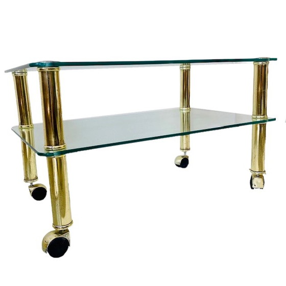 Image 1 of Low glass small coffee table glass gold Hollywood Regency