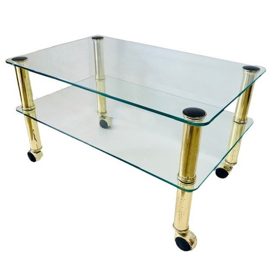 Image 1 of Low glass small coffee table glass gold Hollywood Regency