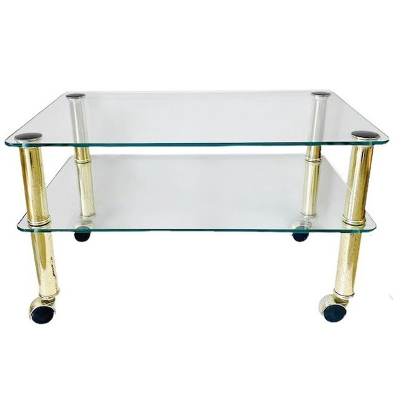 Image 1 of Low glass small coffee table glass gold Hollywood Regency