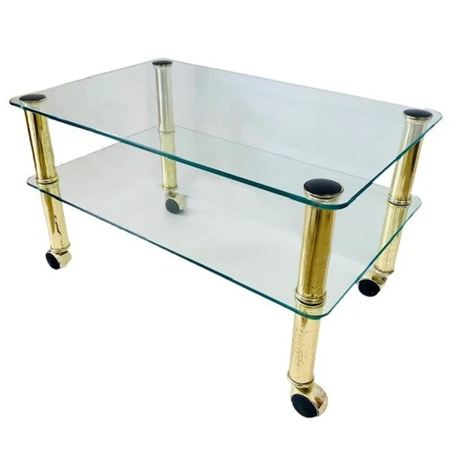 Low glass small coffee table glass gold Hollywood Regency