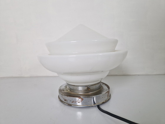 Image 1 of Art Deco Opaline Geometrical Flushmount Light