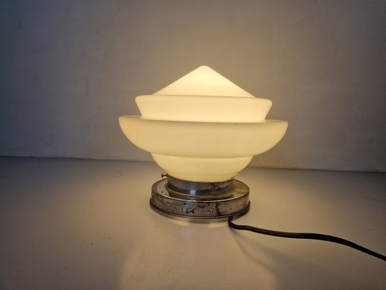 Image 1 of Art Deco Opaline Geometrical Flushmount Light