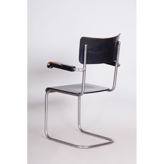 Image 1 of Sedia vintage nera con braccioli di Petr Vichr per Vichr Co, Cecoslovacchia 1930