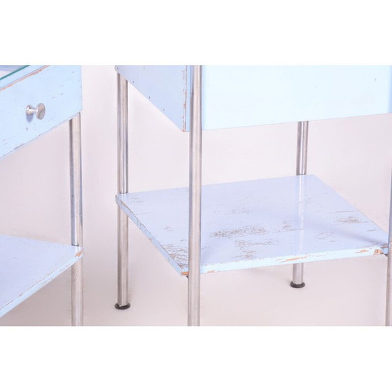 Image 1 of Coppia di comodini vintage in compensato e acciaio cromato di Mücke Melder, Cecoslovacchia 1930