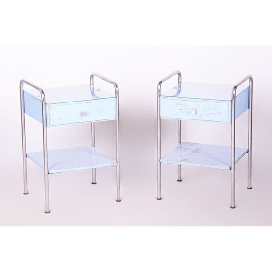 Image 1 of Coppia di comodini vintage in compensato e acciaio cromato di Mücke Melder, Cecoslovacchia 1930