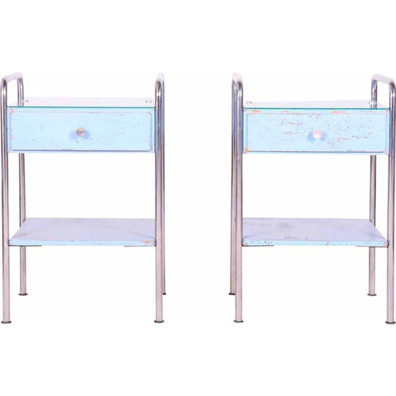 Image 1 of Coppia di comodini vintage in compensato e acciaio cromato di Mücke Melder, Cecoslovacchia 1930