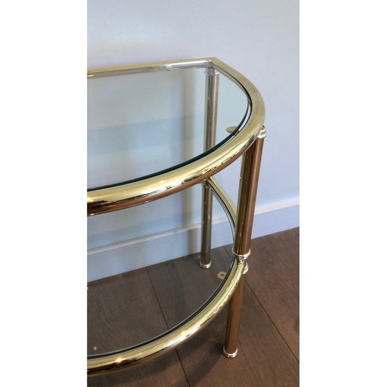 Image 1 of Coppia di tavolini vintage arrotondati in ottone e metallo argentato, Francia 1970