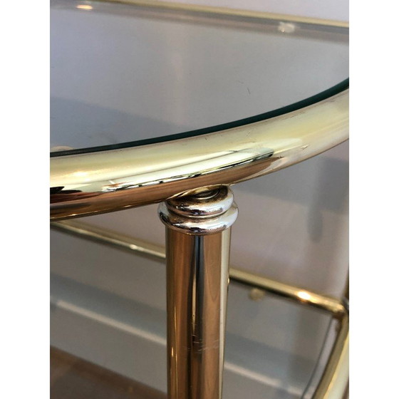 Image 1 of Coppia di tavolini vintage arrotondati in ottone e metallo argentato, Francia 1970