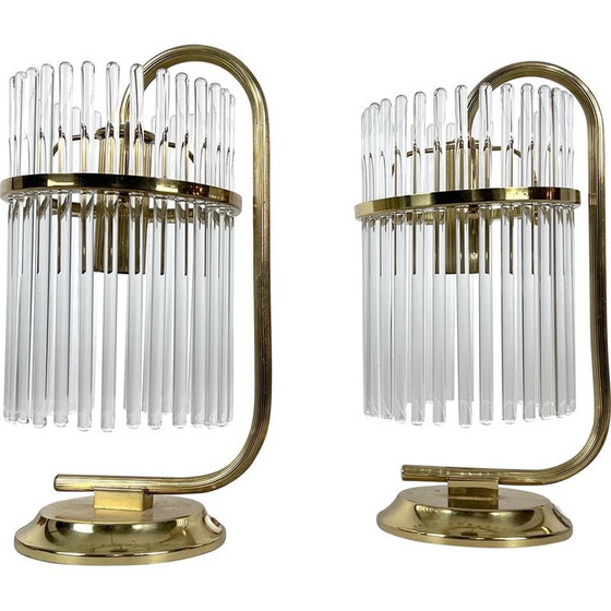 Image 1 of Pair of vintage Italian brass table lamps by Sciolari, Italy 1970s