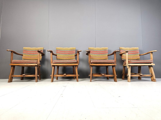 Image 1 of Brutalist Wooden Armchairs By Artifort, 1950S