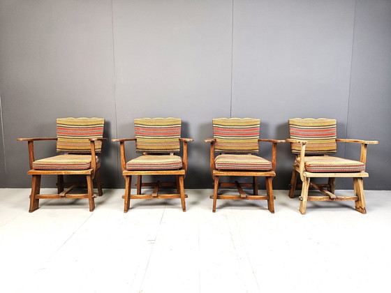 Image 1 of Brutalist Wooden Armchairs By Artifort, 1950S