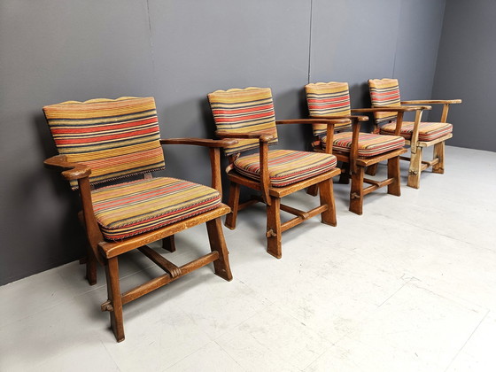 Image 1 of Brutalist Wooden Armchairs By Artifort, 1950S