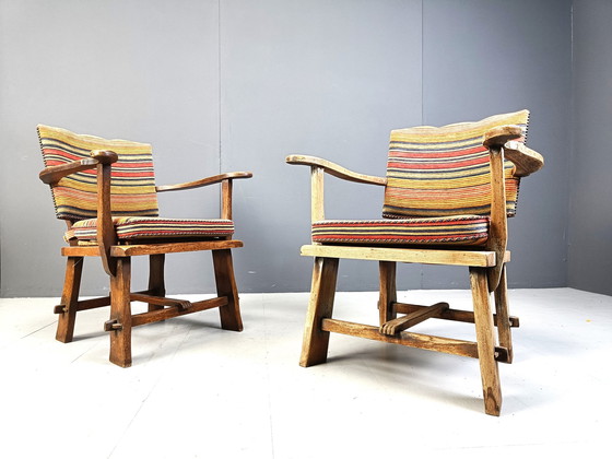 Image 1 of Brutalist Wooden Armchairs By Artifort, 1950S