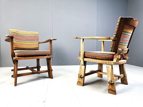 Image 1 of Brutalist Wooden Armchairs By Artifort, 1950S