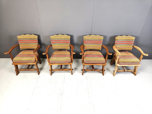 Brutalist Wooden Armchairs By Artifort, 1950S