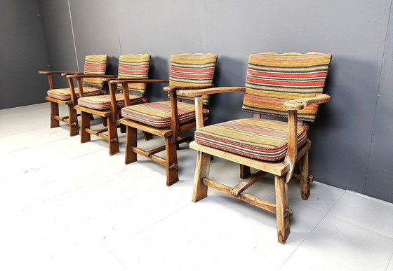 Image 1 of Brutalist Wooden Armchairs By Artifort, 1950S