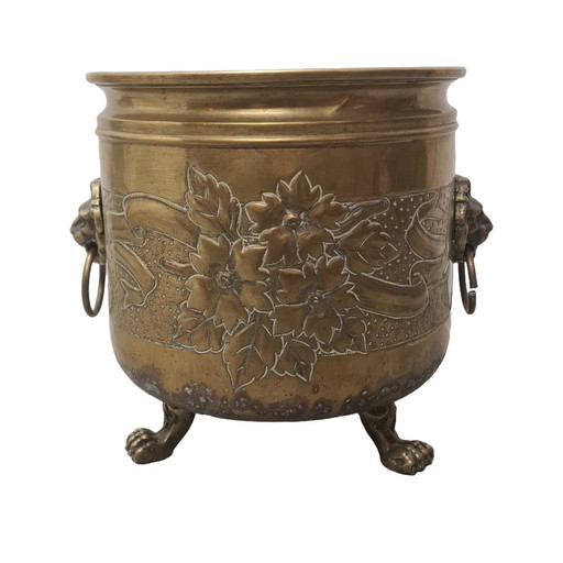 Brass Flower Pot With Lion Heads, Late 19th Century