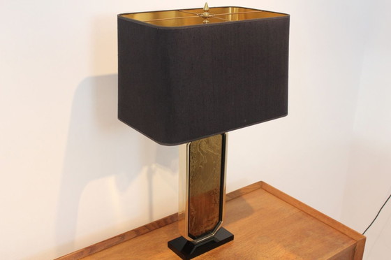 Image 1 of 23 ct Goldplated Handmade Etched Table Lamp by Georges Mathias for M2000 Design