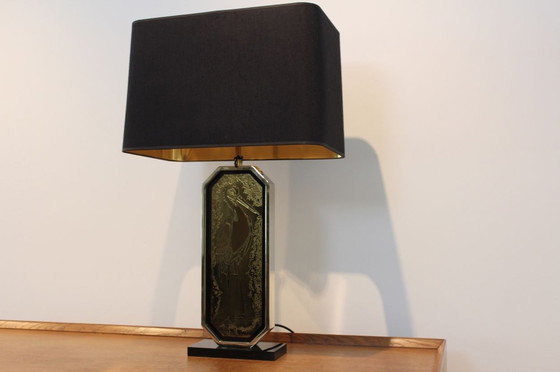 Image 1 of 23 ct Goldplated Handmade Etched Table Lamp by Georges Mathias for M2000 Design