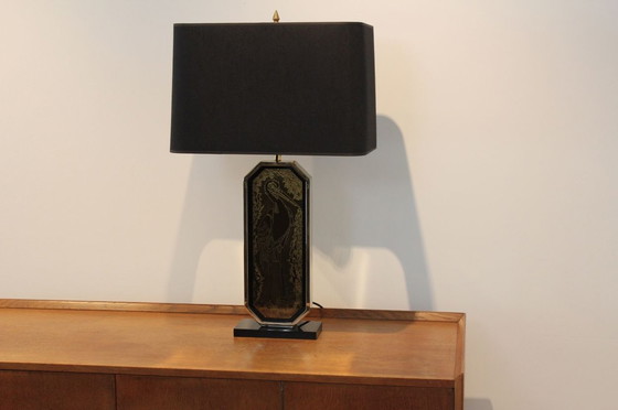 Image 1 of 23 ct Goldplated Handmade Etched Table Lamp by Georges Mathias for M2000 Design