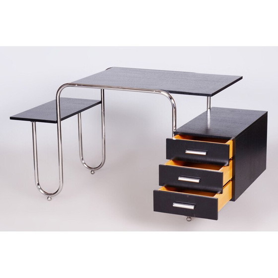 Image 1 of Vintage oak and steel desk by Robert Slezak and André Lurcat, Czechoslovakia 1930