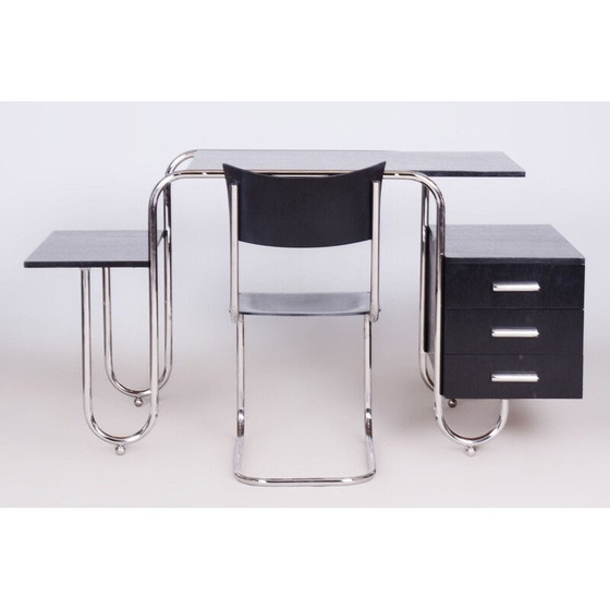 Image 1 of Vintage oak and steel desk by Robert Slezak and André Lurcat, Czechoslovakia 1930