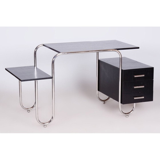 Image 1 of Vintage oak and steel desk by Robert Slezak and André Lurcat, Czechoslovakia 1930
