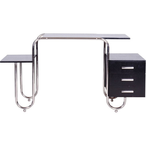 Vintage oak and steel desk by Robert Slezak and André Lurcat, Czechoslovakia 1930