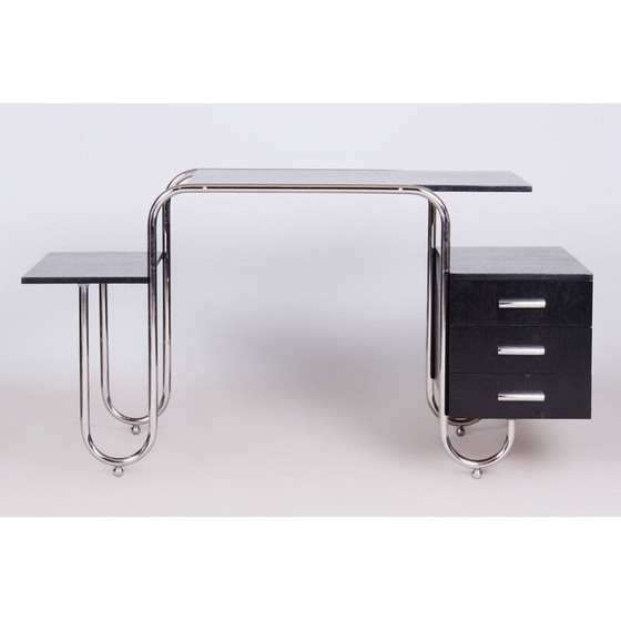 Image 1 of Vintage oak and steel desk by Robert Slezak and André Lurcat, Czechoslovakia 1930