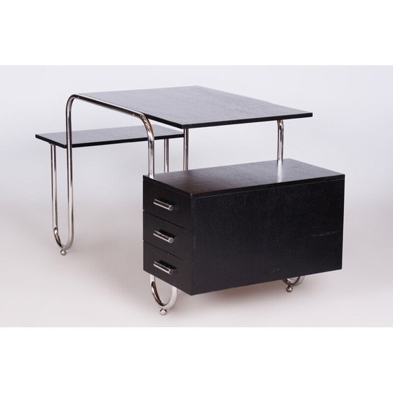 Image 1 of Vintage oak and steel desk by Robert Slezak and André Lurcat, Czechoslovakia 1930