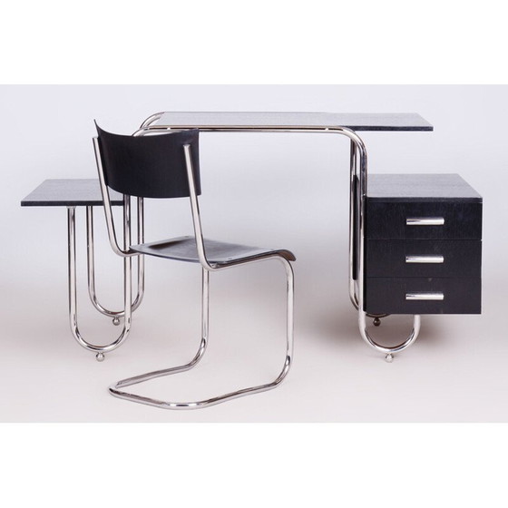 Image 1 of Vintage oak and steel desk by Robert Slezak and André Lurcat, Czechoslovakia 1930