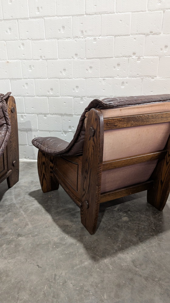 Image 1 of 2 Brutalist Seats Oak & Lether