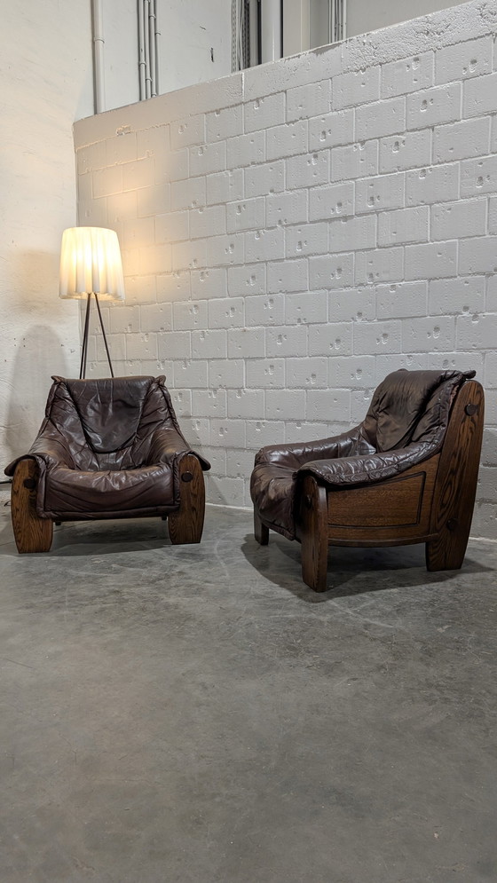 Image 1 of 2 Brutalist Seats Oak & Lether
