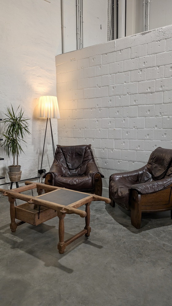 Image 1 of 2 Brutalist Seats Oak & Lether