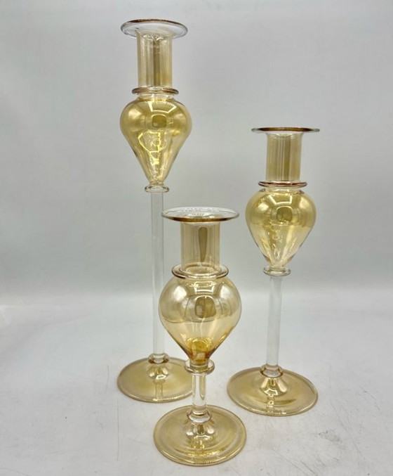 Image 1 of Candelabros Seguso con incrustaciones de cristal de Murano de 24 quilates 