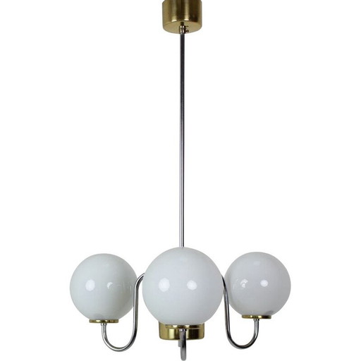 Vintage glass and metal chandelier by Lidokov, Czechoslovakia 1960