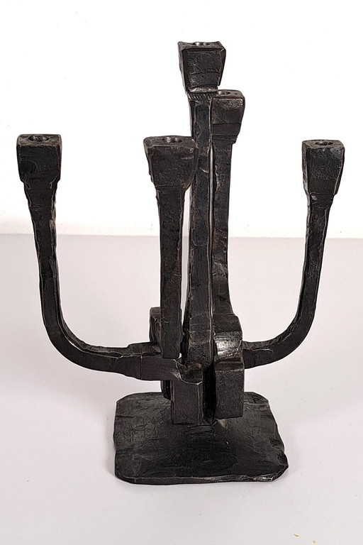 Brutalist metal 5-arm candelabra