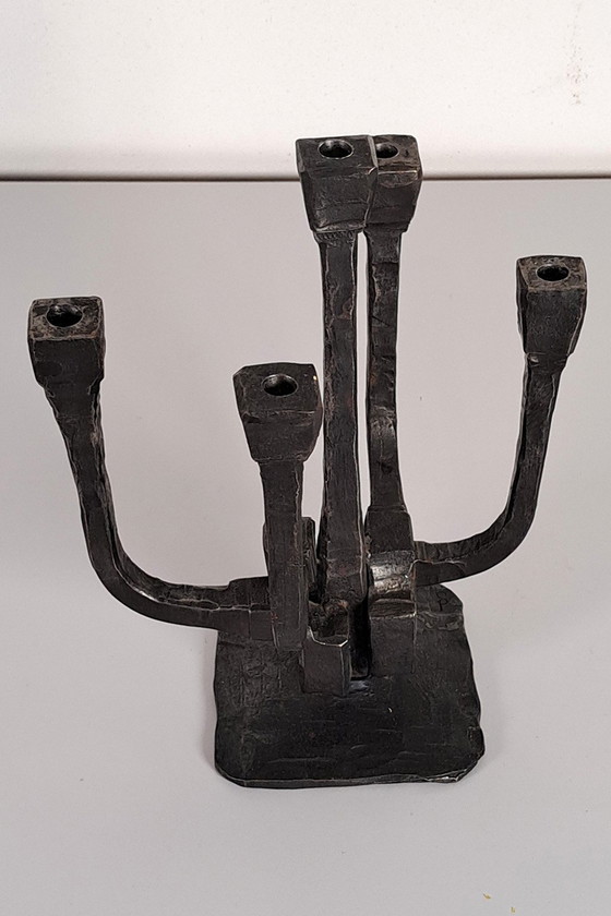 Image 1 of Brutalist metal 5-arm candelabra