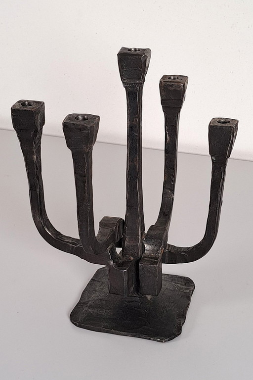 Brutalist metal 5-arm candelabra