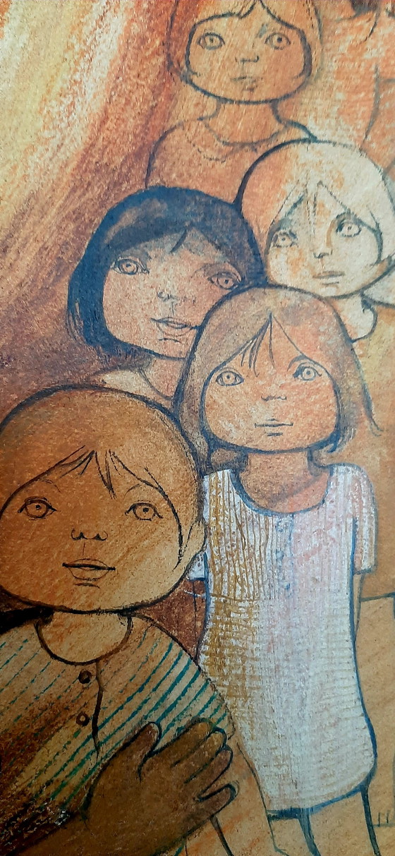 Image 1 of Decorazione murale vintage su legno dipinto