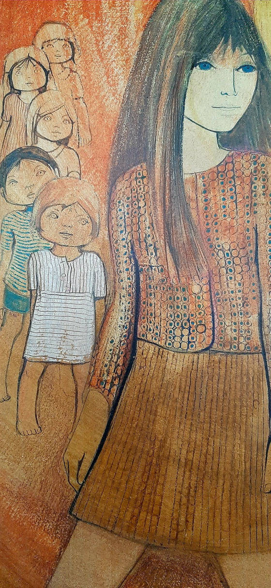 Image 1 of Decorazione murale vintage su legno dipinto