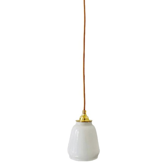 Image 1 of Vintage pendant light milk glass high gloss gold