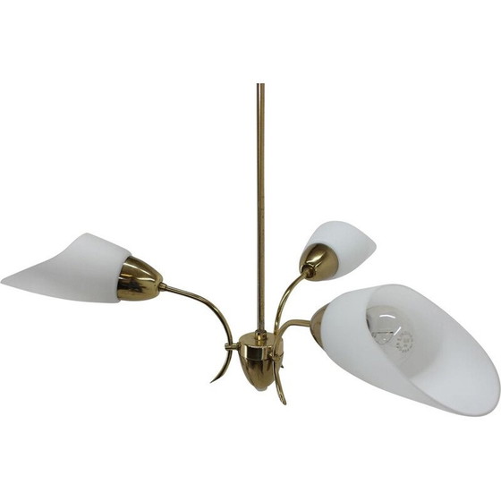 Image 1 of Lampadario vintage in ottone e vetro, Cecoslovacchia 1970