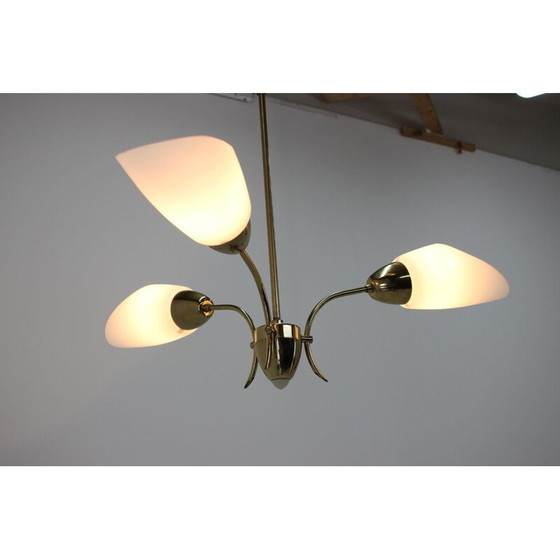 Image 1 of Lampadario vintage in ottone e vetro, Cecoslovacchia 1970